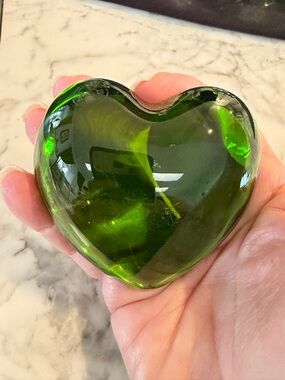Baccarat Crystal Green Heart Paperweight Signed France Heavy Glass
